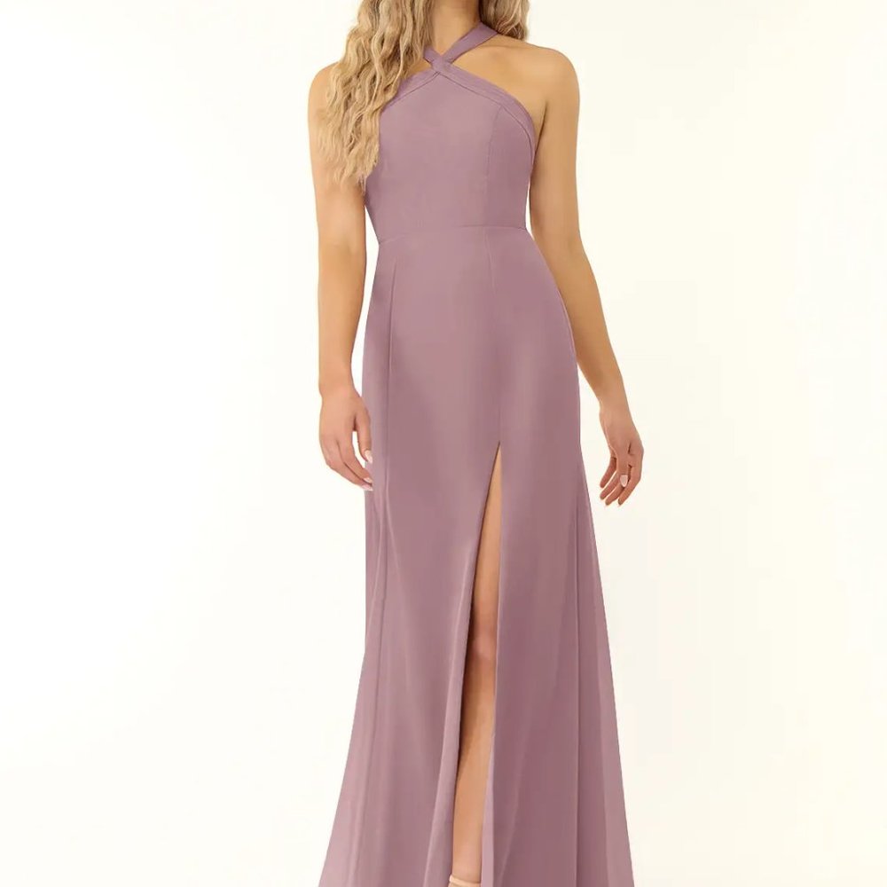 Azazie Rue A-L Halter Thigh High Slit Formal Dress Size CUSTOM